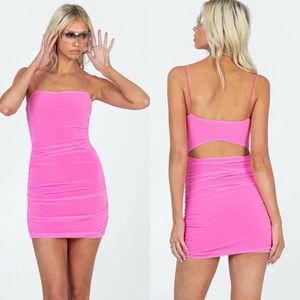 Princess Polly Holloway Wishes Mini Dress Pink Size 10 Bodycon Mesh Lined Ruched